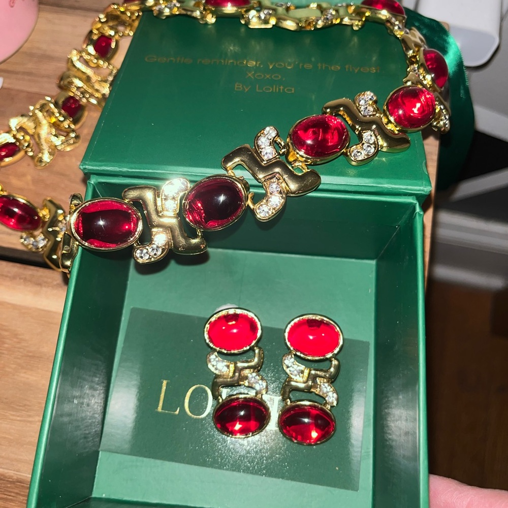 By Lolita Titan Ruby Earrings and Necklace Set